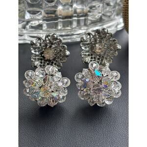 Earring Lot of 2 Pair Vintage Gold Rhinestone Crystals Clip On Bead Earrings